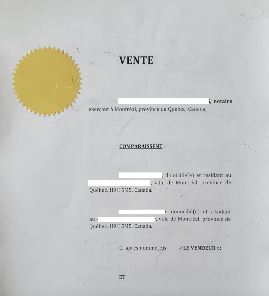 Example Deed of Sale Quebec