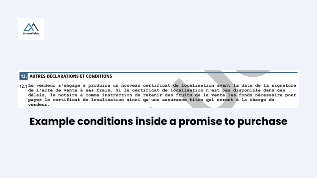 Example conditions inside a real promise to purchase in Quebec.
