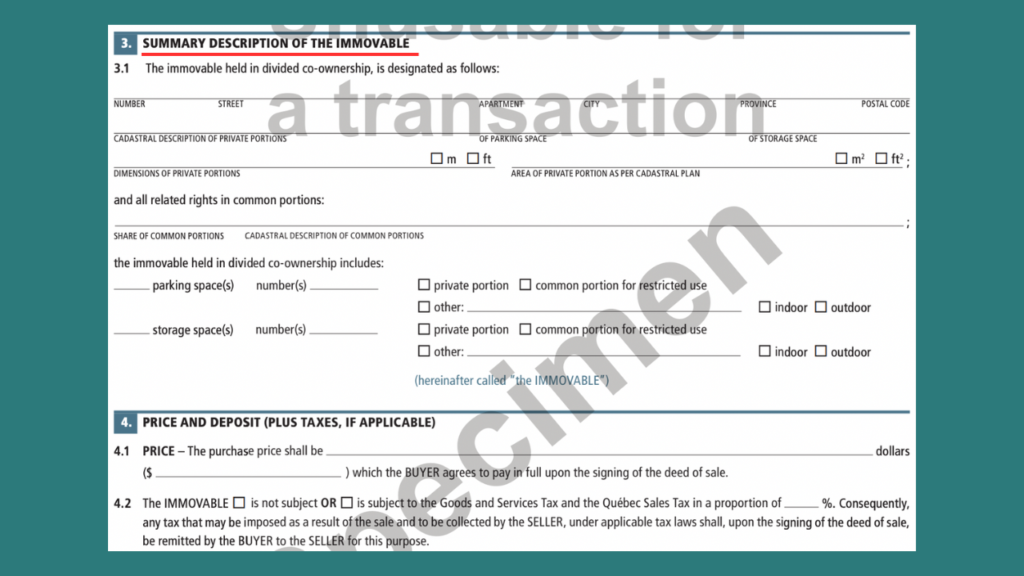 Part 3: Summary of the immovable