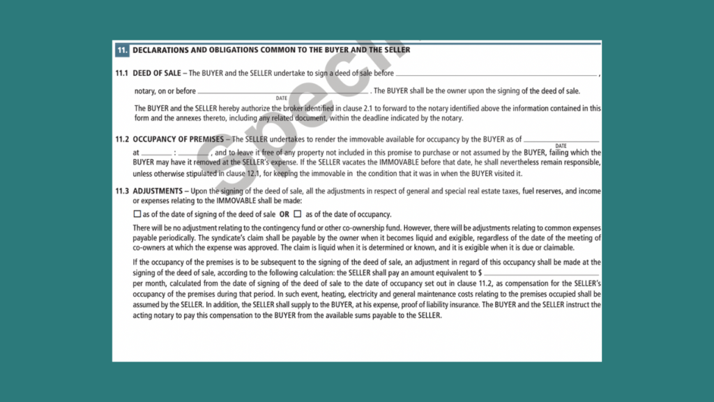 Section 11: Declarations and obligations common to the buyer and seller