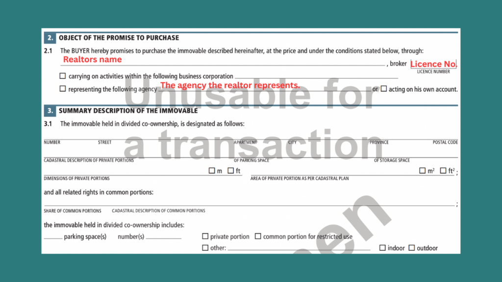 Object of the promise to purchase