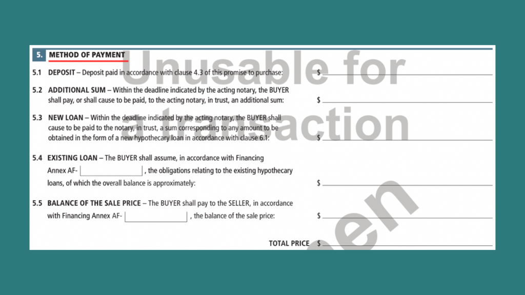 Section 5: Method of payment.