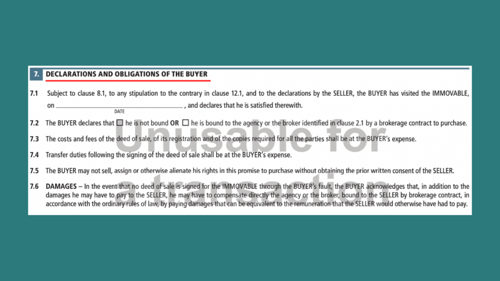 Section 7. Declaration and obligation of the buyer