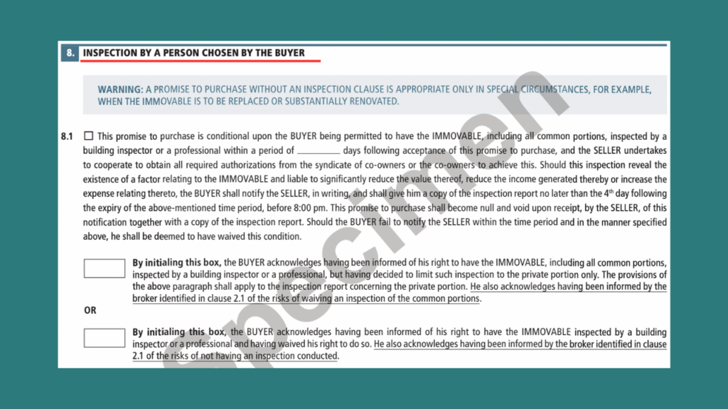 Section 8. Inspection by a person chosen by the buyer
