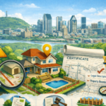 certificate of location set against the Montreal skyline