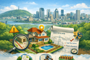 certificate of location set against the Montreal skyline