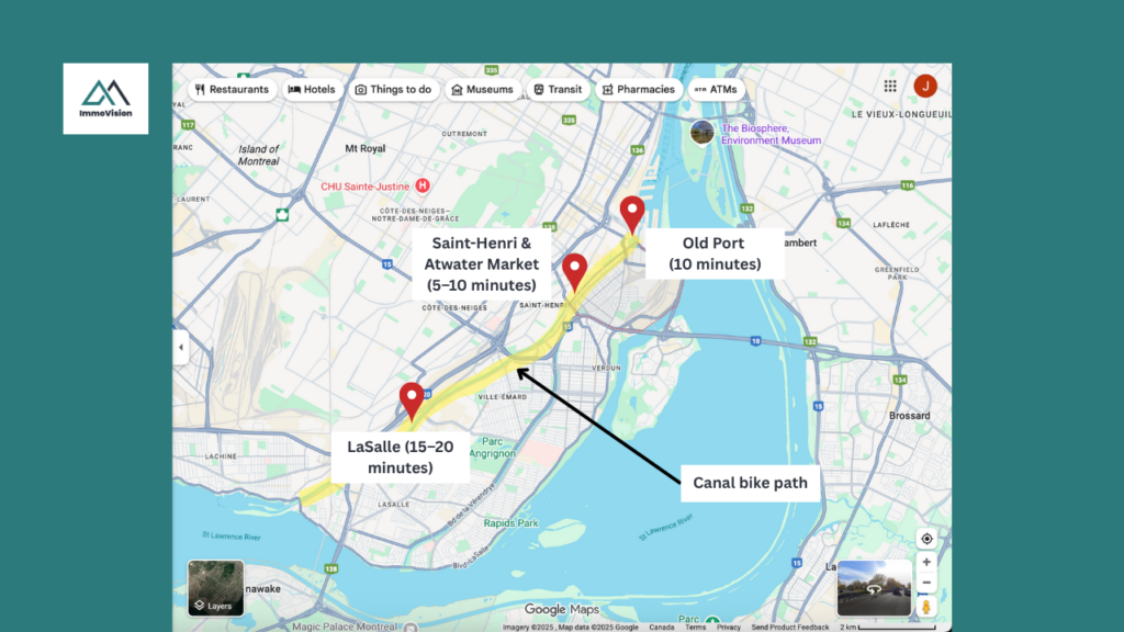 From Pointe-St-Charles you can get to several exciting neighbourhoods along the Lachine Canal bike path.