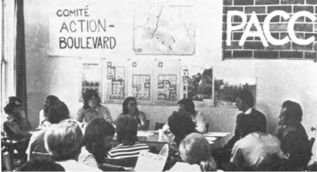 Local community activists meet at the old fire station in Pointe-St-Charles to organize resistance against City Hall.