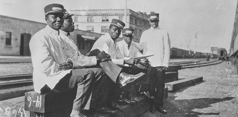 Black sleeping car porters employed by the Canadian Pacific Railway. [Provincial Archives of Alberta/A9167]