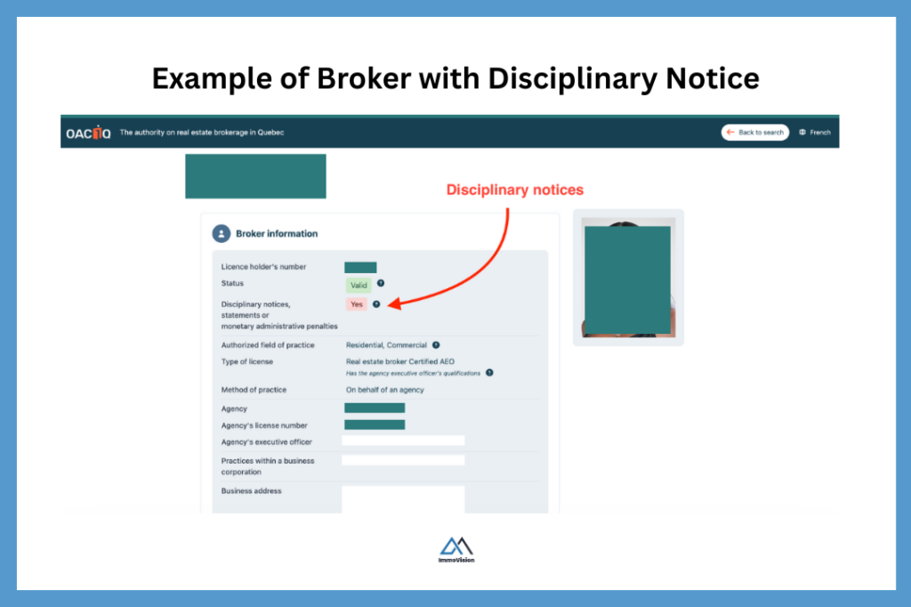 Example of Broker with Disciplinary Notice