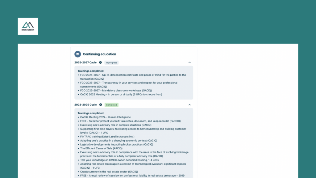Example of a brokers profile on the OACIQ website