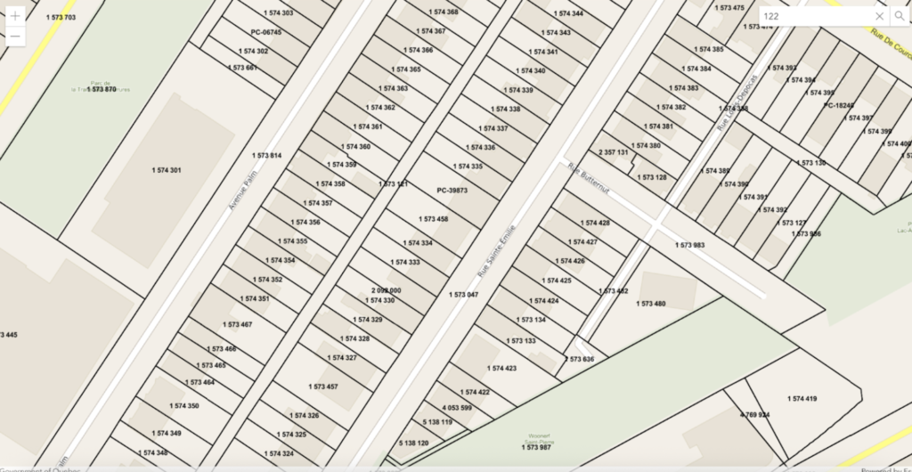 Example of Quebec Cadastral Numbers