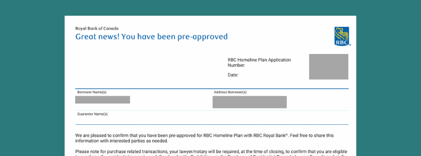 Anonymized example of a mortgage pre-approval letter.