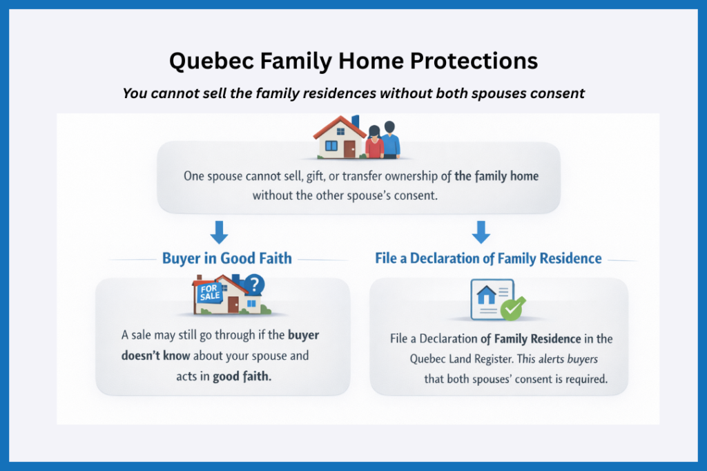 Infographic showing the Quebec family home protections