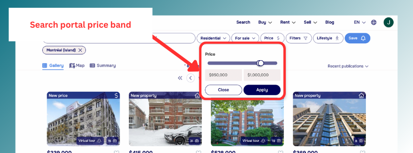 Real estate price bands