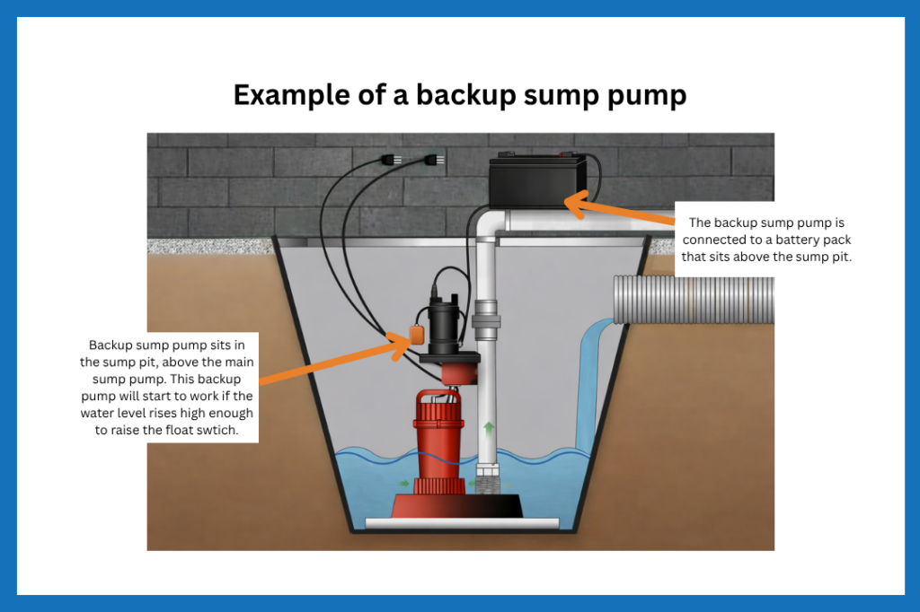 Diagram of a backup sump pump system.