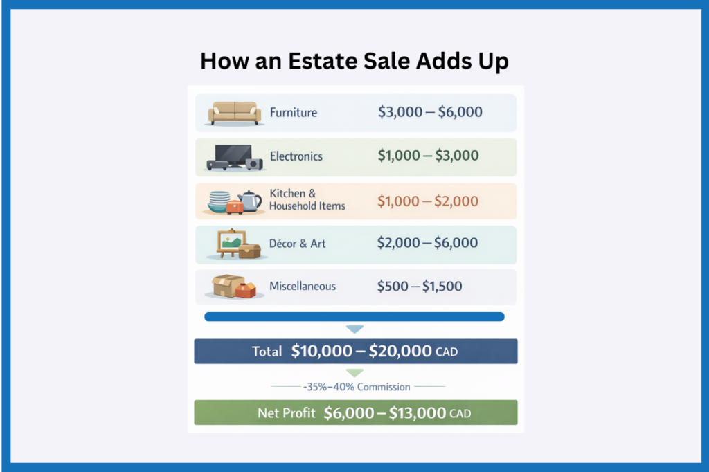 An infographic showing how an estate sale adds up.