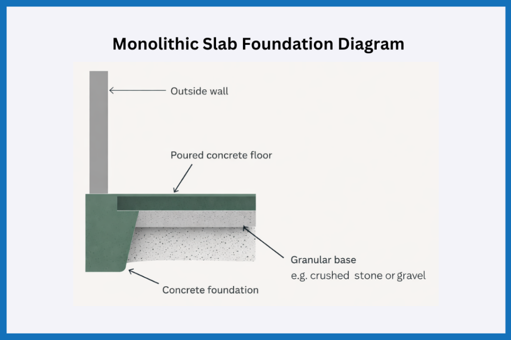 A simple example of a monolithic slab foundation.