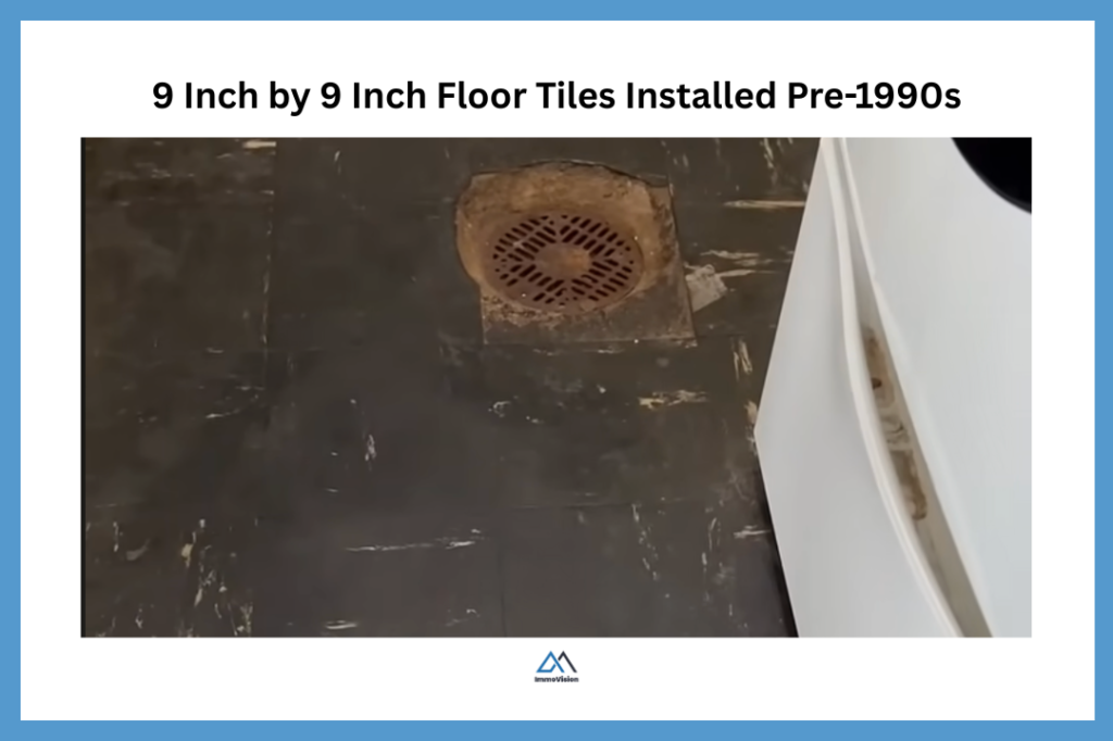 Black 9x9 inch vinyl floor tiles in a kitchen that may contain asbestos in older homes