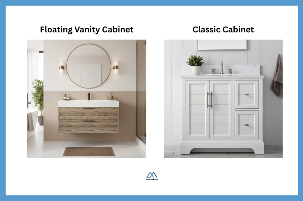 Image of a Floating Vanity Cabinet vs Classic Cabinet