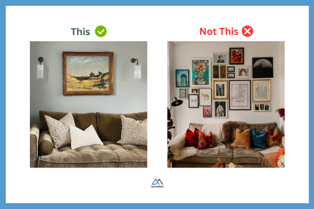 Image showing the distinction between larger pieces of art hung up vs lots of tiny bits of art that form gallery walls