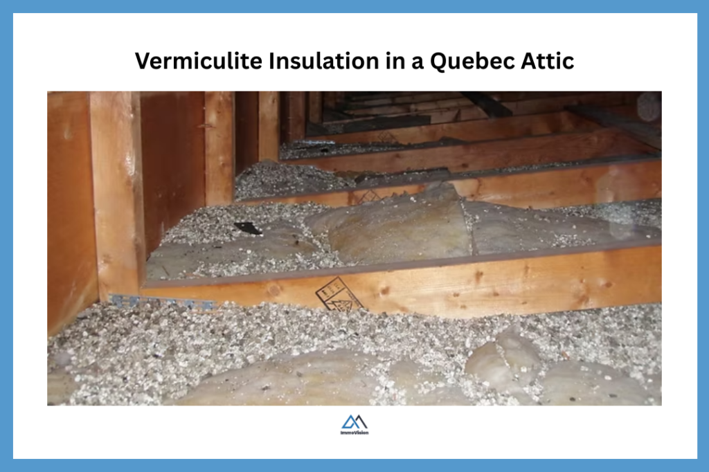 Image of vermiculite insulation in an attic in Quebec